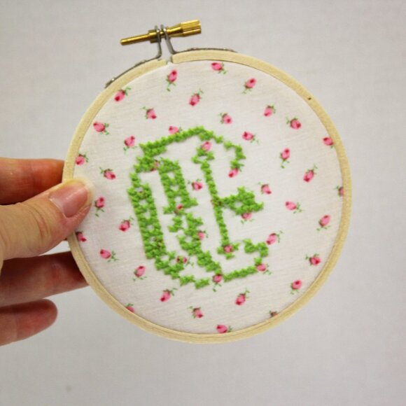 Handmade Embroidered Letter E 4 inch room decor wall collage vintage fabric - Picture 1 of 2